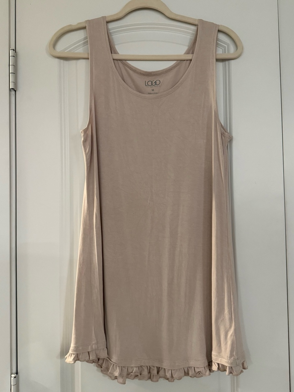 LOGO by Lori Goldstein Beige Ruffle-Hem Tank Dress